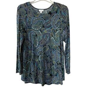 J. Jill paisley print tunic top in a cotton blend knit fabric size L